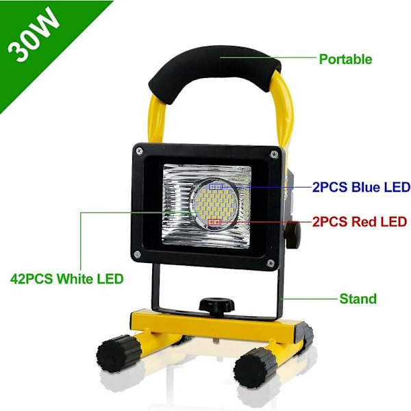 Laddningsbar LED-belysning 30W 2500LM Byggarbetsplatsbelysning 6000mAh Trådlös LED-lampa Utomhus LED-belysning Batteridriven LED-belysning