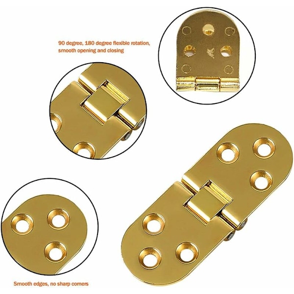 Folding Bordhengsler Flip Connector Rustfritt Stål Møbelbeslag 180 Graders Folding, 2mm Tykkelse, Rustfritt Stål Krom Finish, 4 stk Gull