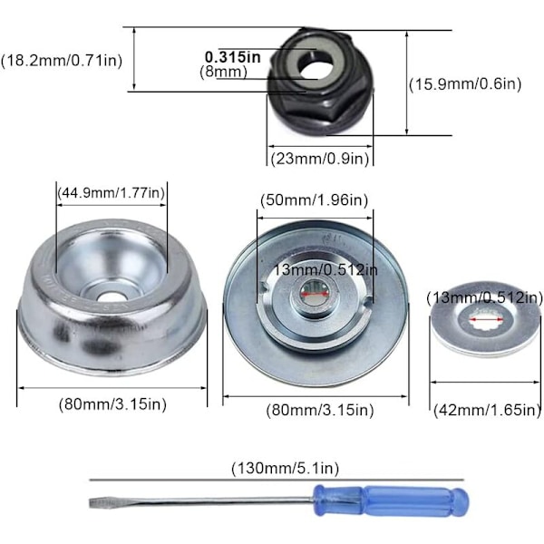 5 kpl Teräadapterin Huoltopakkaukset Ruohonleikkurin Adapterille Stihl Thrust Washer Tukilevy Kaulusmutteri Ruuvimeisseli STIHL Pensaskoneelle