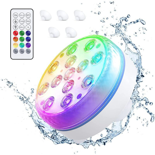 Nedsänkbara LED-lampor GolWof 2-pack 13-LED nedsänkbar LED-lampa 16 RGB-färger Nedsänkbara LED-lampor IP68 Vattentäta LED-lampor med fjärrkontroll