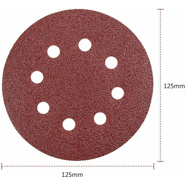 Slibeskiver Sæt 125mm Sandpapir │100 Stykker 8 Huller Rundt Sandpapir │20x P60/P80/P100/P120/P240 Korn │Slibeskive til Excentrisk Sliber til Træ Me