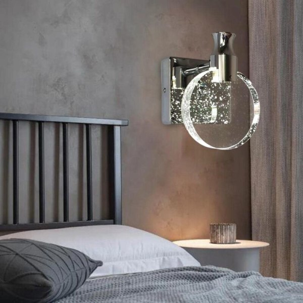 Nordisk enkel kreativ krystal væglampe til soveværelse sengestue stue badeværelse kommode gang (sølv, lille)