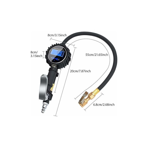 Digitaalinen Rengaspainemittari, Tarkka Digitaalinen Rengaspainemittari Ilmapuhaltimella Autoille, Moottoripyörille ja Polkupyörille, 250 Psi LCD-näyttö, 1/4Npt Uros