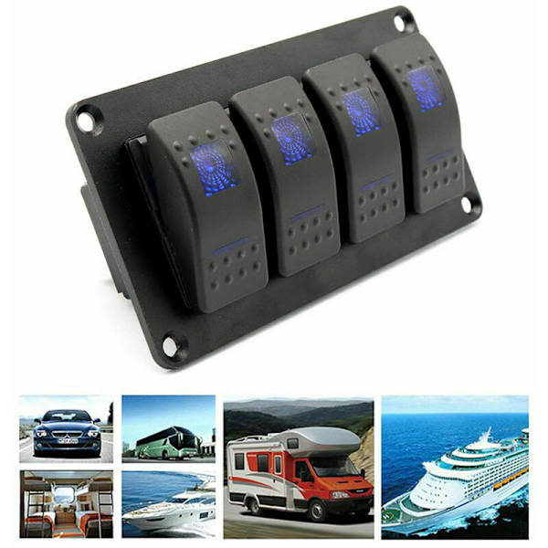 4-polet vippekontaktpanel, 5-polet vippekontaktpanel, vandtætte tænd/sluk-vippekontakter med baggrundsbelysning til bil, båd, køretøjstrailer, SUV-lastbil, båd, 12V, marinepanel