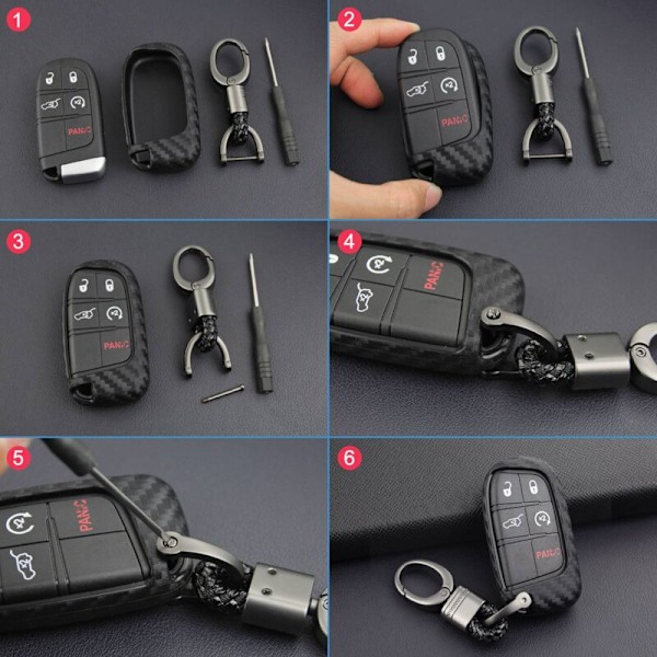 Car Fiber Smart Key Fob Keychain Keyring til Grand Compass Durango Journey Charger