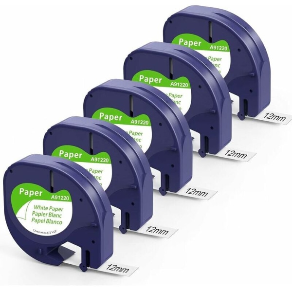 Fimax kompatibel DYMO LetraTag papirtape 91200 12 mm x 4 m Svart på hvit, Refill for Dymo Letratag XR LT-100H LT-100T XM etikettmaskin (Dymo Letrata