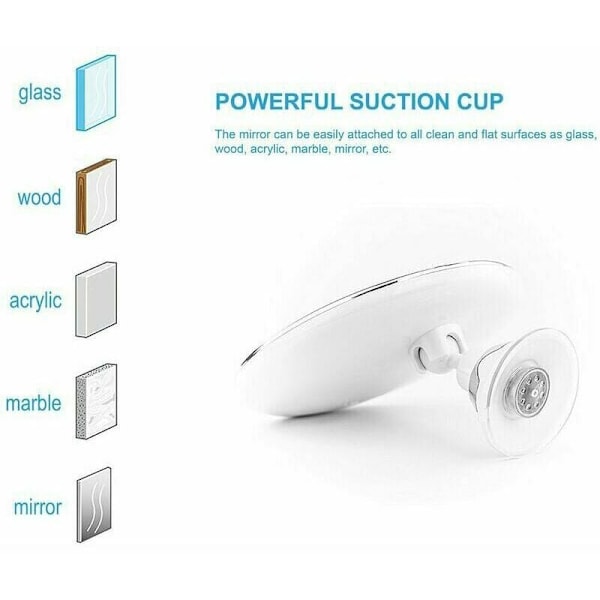 10x Förstorings Spegel med LED-belysning för Resor, med Sugkopp för Väggmontering och 360° Rotation, Perfekt för Rakning och Makeup.