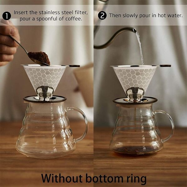 Genbrugelig Papirløs Kaffefilter Dripper i Rustfrit Stål
