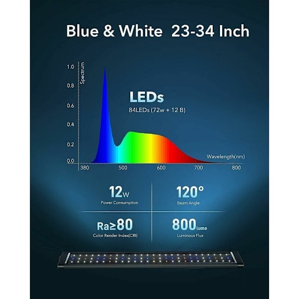 Fuld Spektrum LED Akvarielys med Udvidbare Beslag, Velegnet til Ferskvands-/Saltvandsakvarier og Plantede Akvarier (Lb-60-90cm)
