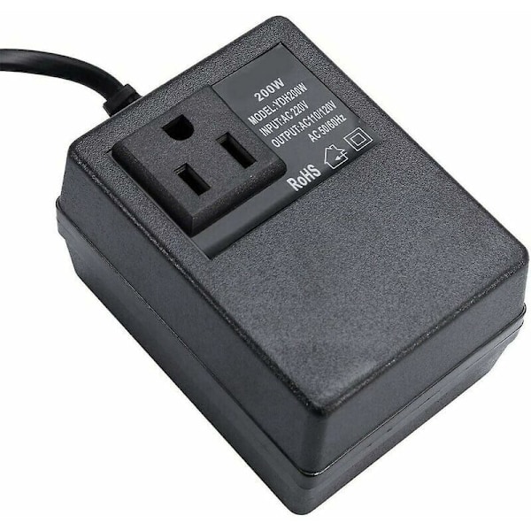 Spenningsomformer, 220V til 110V transformator, 200W, med europeisk støpsel, for redusert spenning.