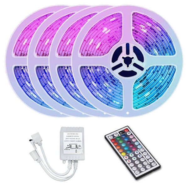 20M RGB LED-list 3528 1200 LED flexibel belysning med 44 knappars fjärrkontroll + styrenhet för jul vardagsrum sovrum