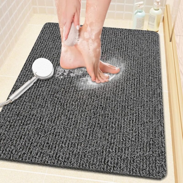 Anti-Skridsikker Brusematte, 24\" x 16\", Blød med Dræn, PVC Luffa Badematte (Ftalatfri) til Badekar og Badeværelse, Hurtig Tørring, Sort