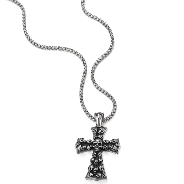 Stor gotisk vintage kranier Cross Pendant halskæde af stål
