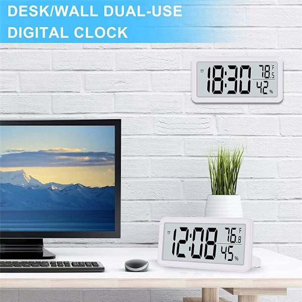 3X Digital väckarklocka, skrivbordsur, batteridriven LCD elektronisk klockdekoration för kontor, kök, sovrum - Vit