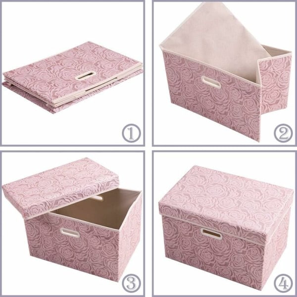 Stora hopfällbara förvaringslådor med lock [1-pack] Dekorativ förvaringslåda i tyg, rosa 45 x 30 x 30 cm