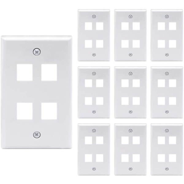 4-porttinen Keystone-seinälevy (10 kpl), yksittäiset seinälevyt Keystone RJ45 -pistorasiaan ja modulaarisiin lisäosiin, valkoinen