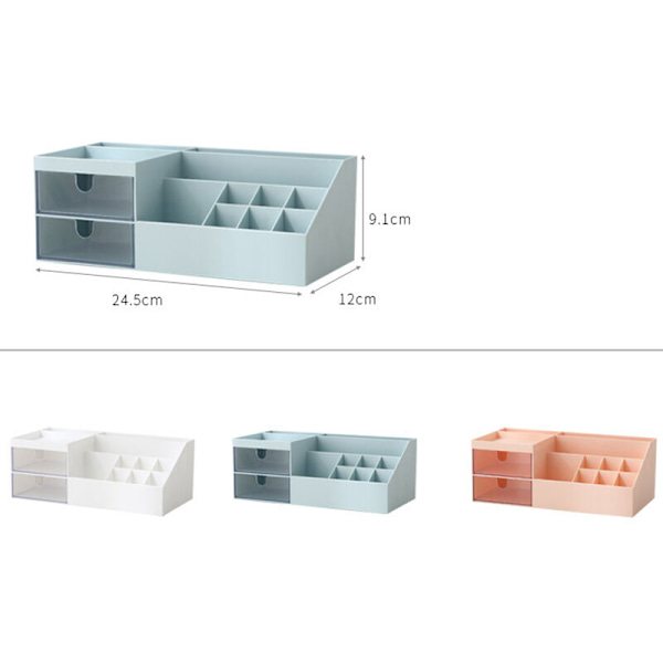 Skrivebordsopbevaringsboks med rum Skuffestil Beholder Pladsbesparende Makeup Organizer Hvid