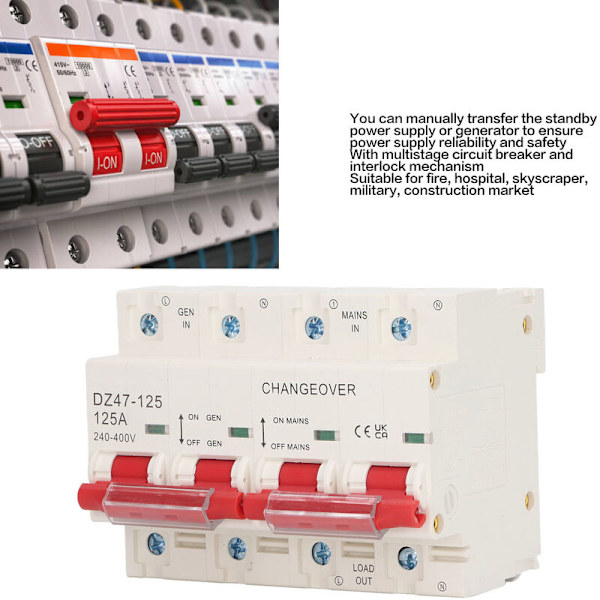 125A 2P och 2P 10KA Dubbelströmbrytare med låsfunktion för överföring, brytningskapacitet AC 240 till 400V, Överföringsswitch