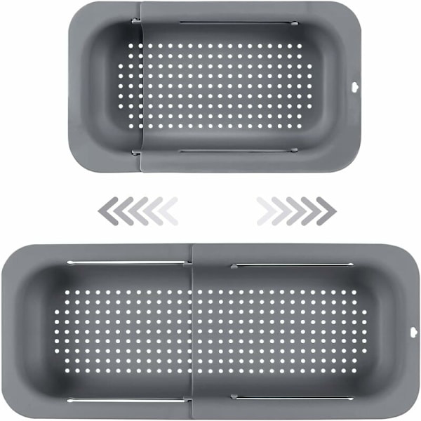 Expanderbar diskhossil, livsmedelssäkert PP-material, effektiva dräneringshål, snabbtorkande diskställ, lätt att rengöra och hållbar. (Mörkgrå)