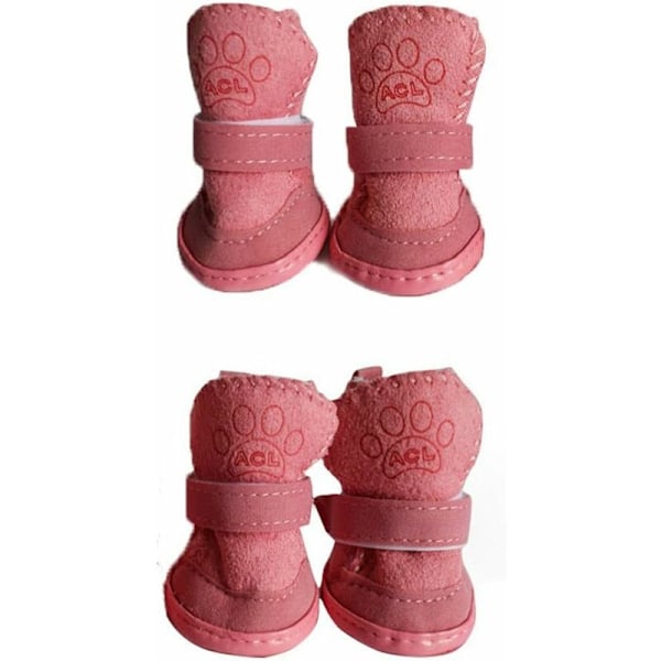Valpar Söt Mysig Varm Antihalk Vinterstövlar för Små Medelstora Hundar Husdjur Katter Tjock Fleece Snöskor Rosa 4