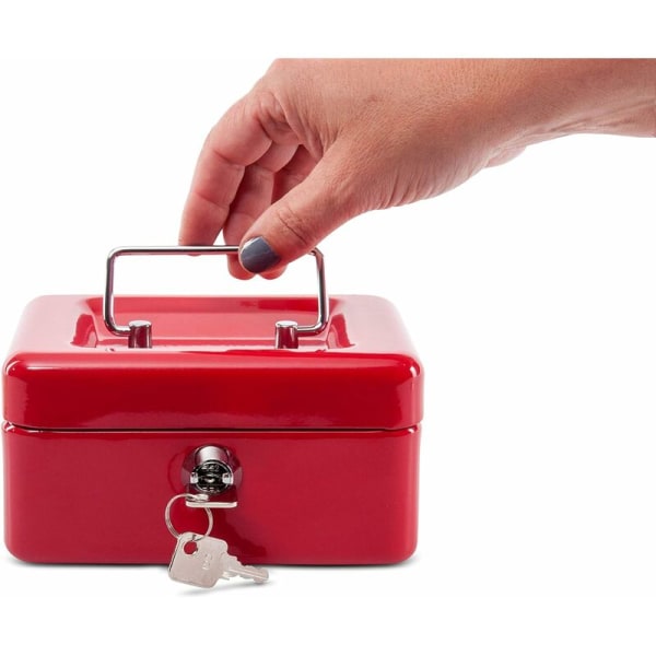 steel coin box Lockable and portable 12.5x9.5x6cm With coin slot Suitable as a piggy bank, small safe, cash drawer Red