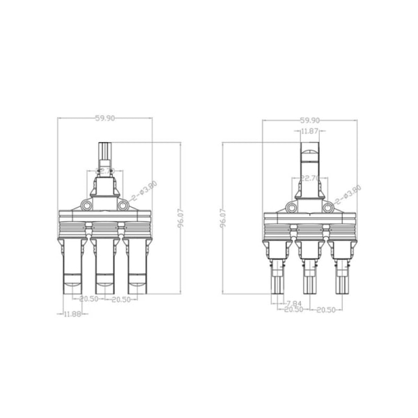 M-C-4-kontakt, hane/hona solpanel T-kontakt M-C-4 parallell PV-anslutningsklämma plugg solenergiadapter splitter koppling kombinerare (M/3F, F/