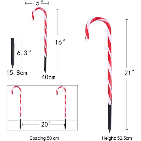 Juldekoration Utomhusbelysning, 10-pack LED-trädgårdslampor i form av en sockerrörsjulgran, Utomhusbelysning Godis