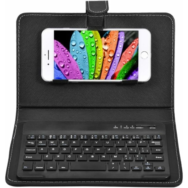 Universal trådløst Bluetooth-tastatur, flip cover med holder, til iOS/Android mobiltelefoner, sort-