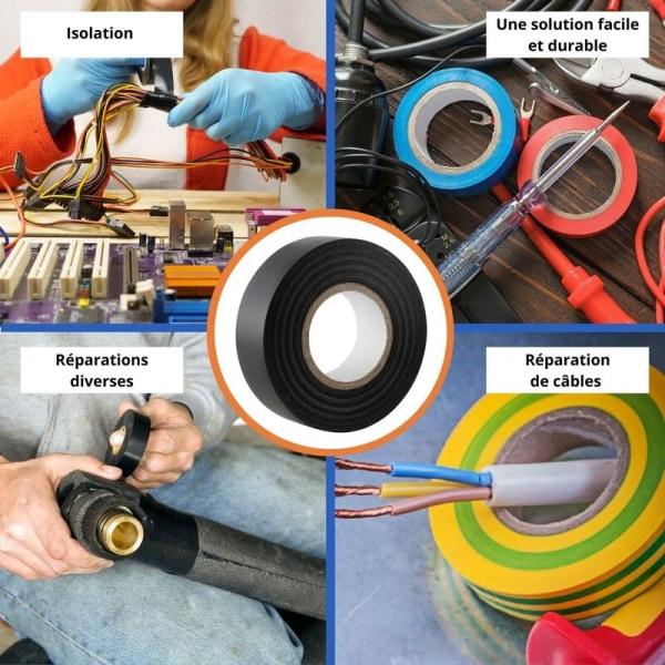 Svart elektrisk isolerende tape - 19 mm x 20 m - sterk, selvklebende - beskytt, bunt, reparer kabler - 1 rull