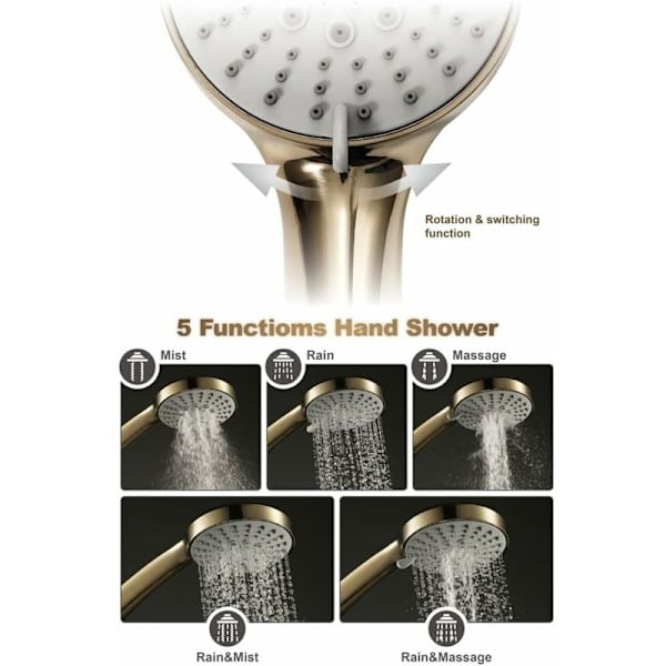Håndholdt Bruseshower Højtryk 5 Funktioner Bruseshower Vandbesparende Håndbruseshower ABS Børstet Guld Regn Håndholdt Bruseshower med Silikon W
