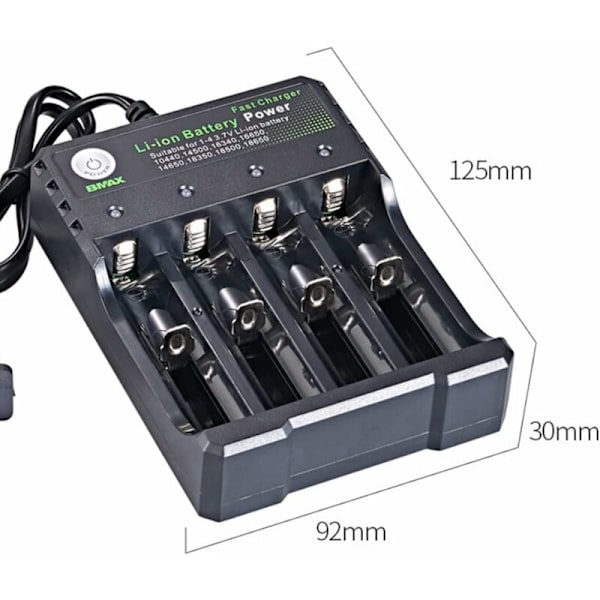 Universal Smart Batterioplader til 18650 18500 18350 17670 17500 16340 14500 10440 20700 21700 22650 26650 3.7V Li-Ion NI-MH - AAA AA Batteri. Char