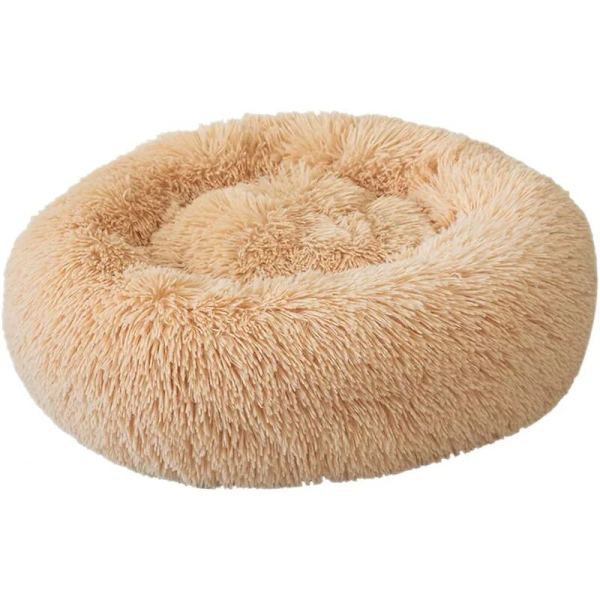 Plys Hundekøje, Kattekøje, Vaskbar Hvalpe Rund Pude Sofa, Kæledyr Blød Donut Kurv, Rolig Seng med Skridsikker Bund, Kattenest Seng (Champagne 40CM)