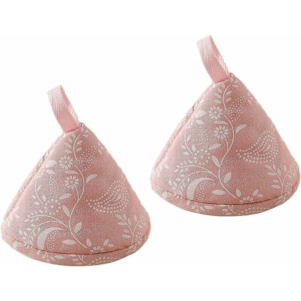 2 Bomull Grytehåndtak Deksel, Varmebestandig Stoff Gryteholder, Kjøkkenhansker, Mini Isolerte Trekant, Sklisikre Grytelokk (Rosa Blomster)