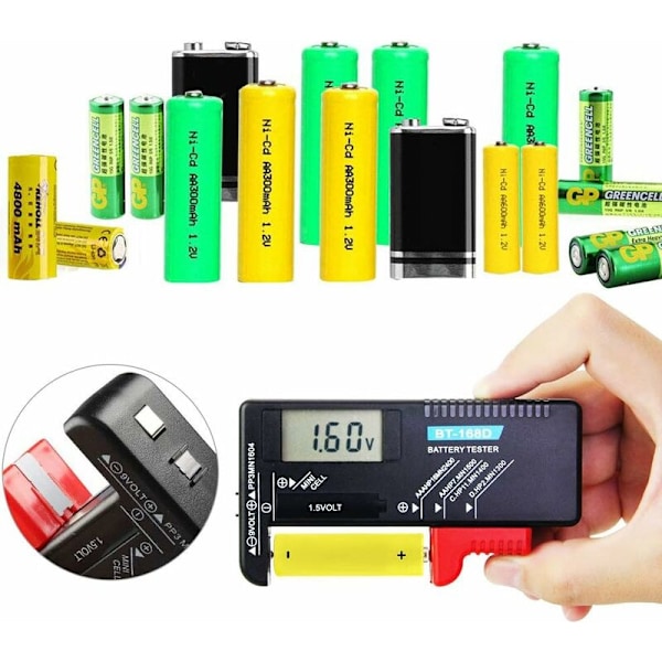 Digital Batteritest Batterichecker Volt Checker Universal Batteritest Til AA, AAA, C, D, 9V, 1,5V, Ingen Behov For Strøm Fra Batteri