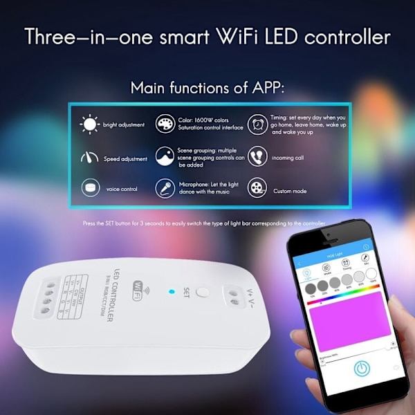 Smart WiFi LED-controller RGB//DIM Tre-i-én FCC Høj Monokromatisk Farvetemperatur LED-controller