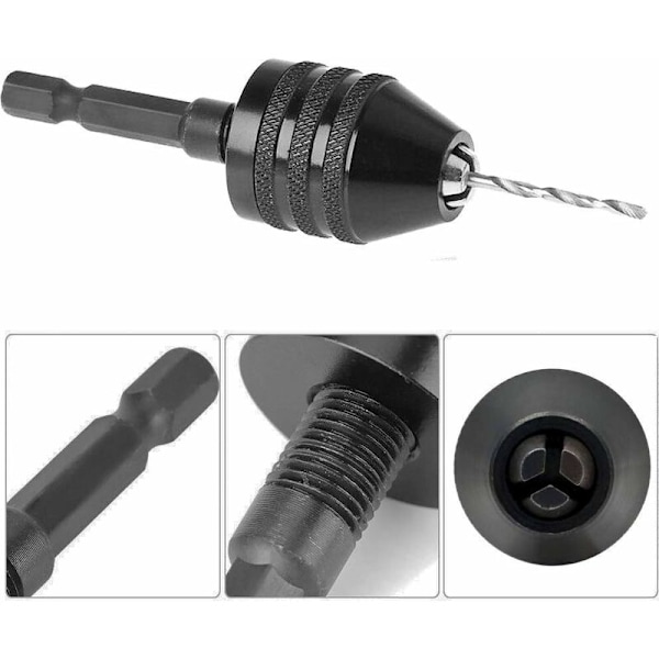 0,3-6,5 mm Nyckellöst Borrchuck Konverteringsverktyg Snabbväxlingsmejsel Adapter med 1/4'' Hex-skaft