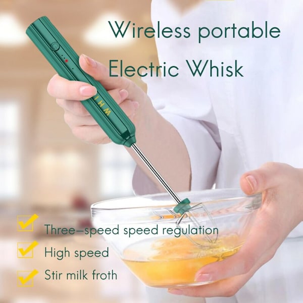 USB Laddningsbar Elektrisk Visp Ägg Handmixer Kaffe Blender Hushålls Skakare Mixer Skummare Grön