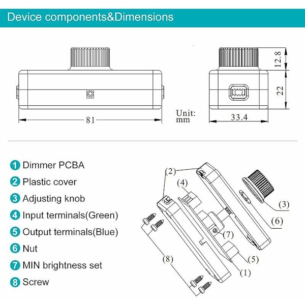 3-100W LED Bagkant Dimmer (Rotationsdæmper), Bruges til Dæmpbar LED, Glødepære, Halogenlampe, 220-240V, CE Stikkontakt, Sort