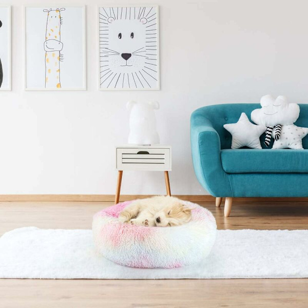 Donut Hundekatteseng, Blød Plys Kæledyrs Pude, Anti-Skridsikker Maskinvaskbar Selvopvarmende Kæledyrseng - Forbedret Søvn til Katte Små Mellemstore Hunde (Flere Størrelser