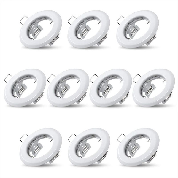10x Indbyggede lys spots loft fastgørelse lampe hvid støtter til indbyggede spots rustfrit stål belysning køkken stue badeværelse, Indbygget hul Ø