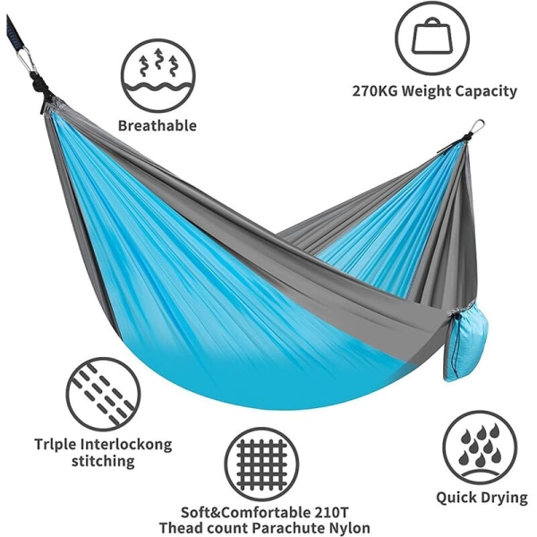 Bärbar utomhuscampinghängmatta med 2 trädremmar + 2 karbinhakar, campingtillbehör för vandring, resor, utomhus, trädgård, trädgård