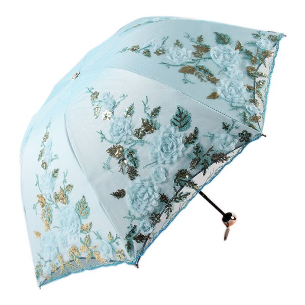 Hopfällbart Blomparaply Kvinnor Tre Hopfällbart Personligt Spets Parasol Dekoration Paraply, Cyan
