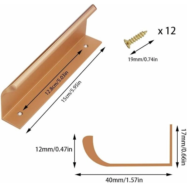 Kalustevetimet, 6 kpl 150 mm Piilotetut Mattakultaiset Ovivetimet, Alumiiniprofiilivetimet, Integroidut Vetimet Keittiökalusteille Kupille