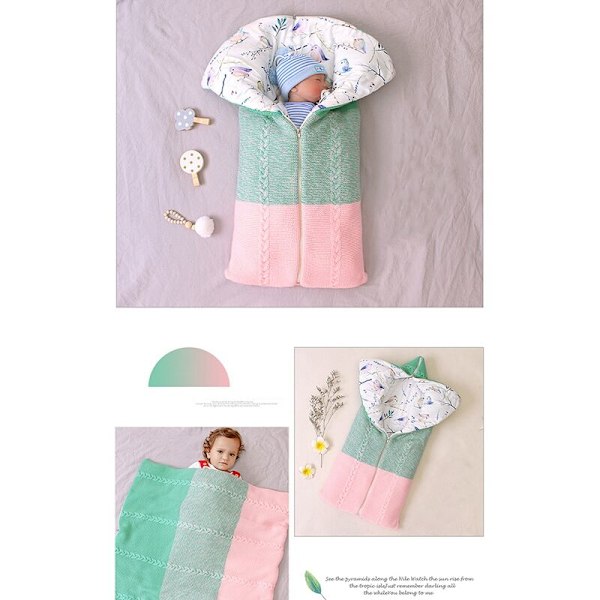 Swaddle filt Mjuk sovsäck för kuvert stickning bomull - Född sovande omslag - Grön +