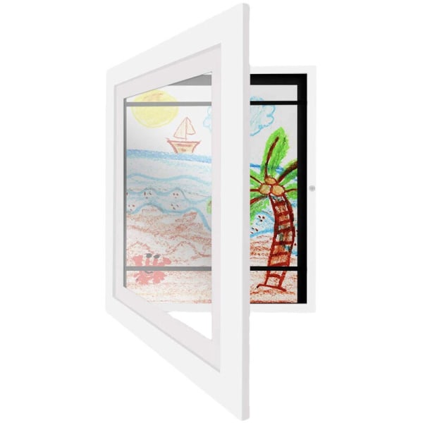 Children's Art Frame Open Front Easy Replacement Art Frame Drawing Illustration Wall Hanging Frame(White)