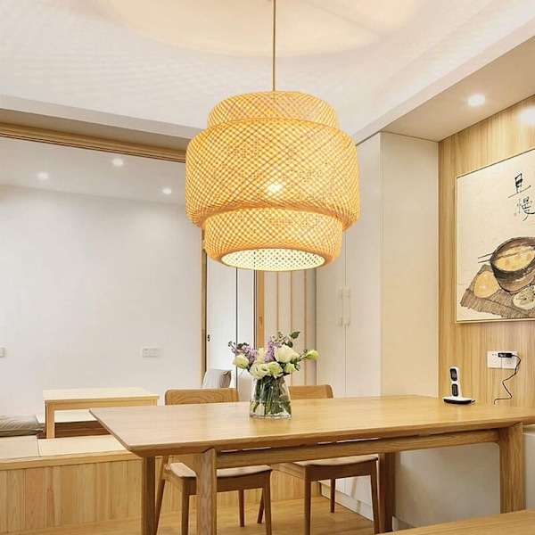 Pendellampe Loftstil Japansk Stil Håndvævet Flettet Lampeskærm til Te Stue B