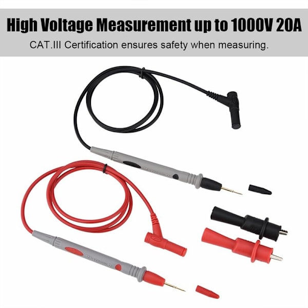 Multimeter Test Kit 1000V 20A Digitalt Elektronisk Probesæt med Krokodilleklemmer og Bananstik til Multimeter Klemme