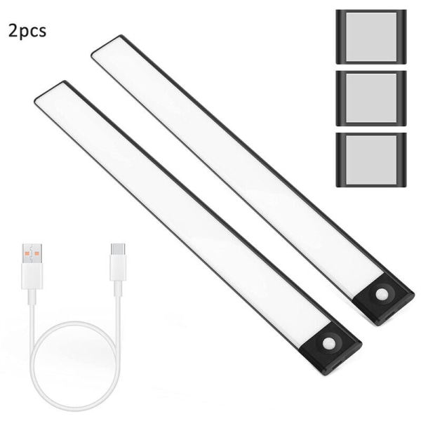 2 stk 69 LED-er skaplys trådløs USB oppladbar LED-stripe lys bevegelsessensor skaplys--