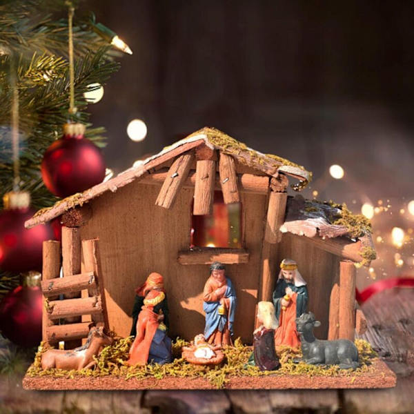 Julekrybbe Kompletsæt, Julekrybbe Scene - Krybbe Sæt, Julekrybbe Harpiksfigurer til Julepynt til Polyresin Jul