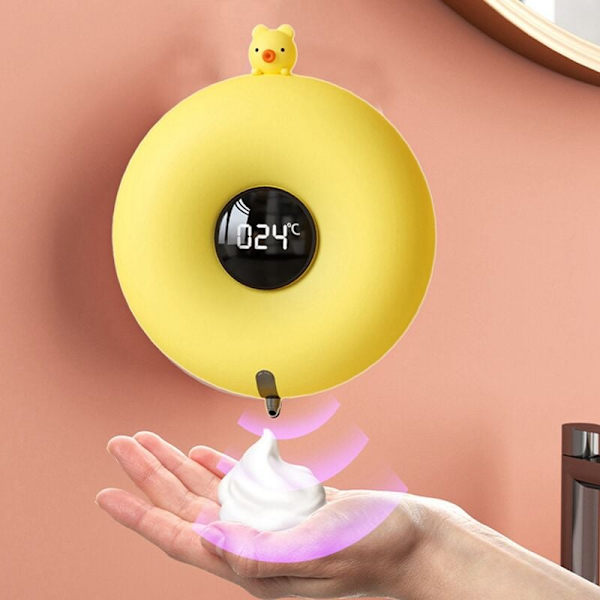 USB-ladet søt kjæledyr Donut Automatisk vaskbar bærbar kreativ LED-skjerm skumdispenser gul